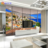 大型无缝3D地中海风景壁画电视沙发背景墙纸客厅卧室壁纸拓展空间