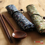 【特价】韩式木勺子+筷子涤纶袋套装学生开学天然木质便携餐具盒
