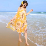 波西米亚胖mm雪纺沙滩裙夏中长款海边度假大码宽松显瘦印花连衣裙