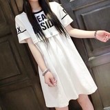 2016年韩版夏装胖MM加肥加大码女装宽松显瘦裙子中长款短袖连衣裙