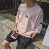 日系夏季男士中袖韩版宽松圆领学生七分袖五分袖T恤潮流韩国TEE衫