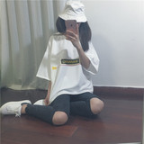 韩版学院风大码女装原宿字母口袋宽松bf中长款t恤女短袖夏上衣潮
