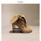 【DORA】韩版秋冬短靴圆头马丁靴细跟防水台裸靴磨砂皮高跟鞋新款