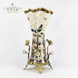 欧式大花瓶装饰摆件格仔陶瓷配铜手工品室内摆件美式乡村百搭风格
