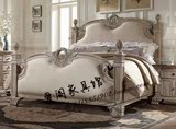 美式实木雕花床 法式复古做旧布艺软包双人床 欧式奢华复古雕花床