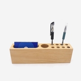 创意笔座 桌面手机名片收纳盒 办公文具 实木榉木笔筒多功能笔插