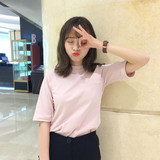 韩国ulzzang短袖高领女装T恤夏秋韩版宽松纯色中袖上衣服半截袖潮