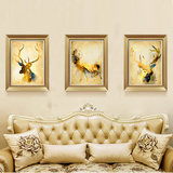 美式客厅装饰画三联组合油画欧式沙发背景墙画餐厅挂画玄关画鹿