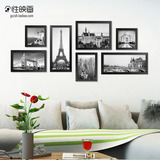 黑白装饰画现代简约客厅沙发背景墙画建筑风景壁画组合挂画有框画