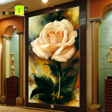 定制3D玄关走廊过道屏风墙纸壁纸大型壁画 玫瑰花图案无缝无纺布