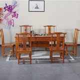 茶桌椅组合 仿古榆木功夫茶几 茶台中式实木雕花1.76米两抽茶桌
