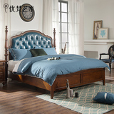 优梵艺术莱茵系列美式新古典实木床卧室家具欧式真皮双人床1.8米m