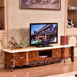 欧式电视柜美式全实木雕花描金银现代简约客厅大理石地柜茶几组合