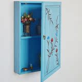 地中海复古蓝色挂壁挂墙式储物柜美式乡村彩绘浴室边柜置物柜侧柜
