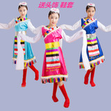 新款儿童舞蹈无领藏服女装少数民族藏族水袖长裙女童舞台演出服装