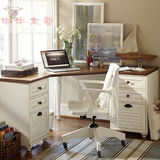 地中海白色转角书桌全实木电脑桌写字台美式乡村书房家具儿童书桌
