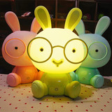 戴眼镜萌兔触摸小夜灯 儿童房卧室应急灯卡通萌萌兔子LED护眼台灯