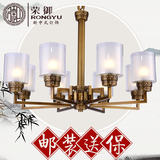 新中式吊灯大气客厅餐厅灯具现代简约玻璃卧室吸吊两用全铜吊灯饰