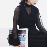 2016春季新款  韩版套头蕾丝打底衫 复古修身长袖雪纺衫女短款