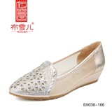 布雪儿北京布鞋女网鞋夏季新款凉鞋镂空时装鞋坡跟浅口水钻妈妈鞋
