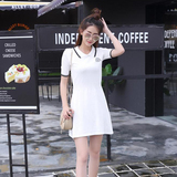 韩国学生翻领修身中长款短袖T恤夏季新款学院风针织polo连衣裙女
