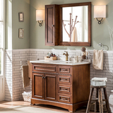 美式浴室柜橡木欧式浴室柜组合大理石洗手池陶瓷洗脸盆镜柜洗漱台
