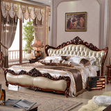 欧式实木大床高档家具婚床1.8米双人实木床 美式真皮床手工雕花床