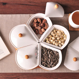 陶瓷干果盘创意干果盒分格带盖欧式客厅创意简约糖果盒零食盘