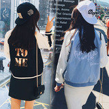 原宿bf风2016春秋季新款韩版学院风两面穿字母学生外套女装棒球服