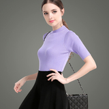 秋季新款韩版女修身显瘦弹性五分袖针织衫纯色百搭套头中袖打底衫