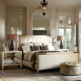欧式卧室实木床 双人婚床 美式样板房橡木床金箔简约做旧布艺床