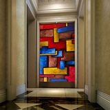 欧式抽象壁纸 客厅酒店走廊过道墙纸壁画竖版 3D油画无缝墙布玄关