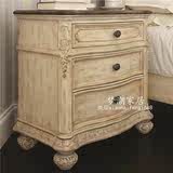 美式新古典床头柜床边柜实木原木色3斗田园风格家具美做旧床头柜
