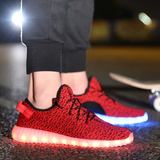 夏季情侣发光鞋荧光LED七彩灯光鞋椰子鞋USB充电鞋男女学生板鞋子