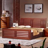 现代中式双人床实木床1.8米美式乡村高箱储物床 小户型成人床