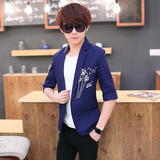 夏季潮流韩版中袖西装男修身薄款外套小西服青少年男装七分袖西服