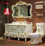 欧式浴室柜实木仿古卫浴柜橡木落地台盆柜整体美式双盆洗手盆组合