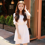 夏季新款小衫韩版短袖t恤中长款修身上衣女纯色气质蕾丝打底衫潮