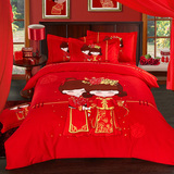 菲度家纺加厚磨毛红色结婚庆床品新中式床上用品纯棉全棉四件套件