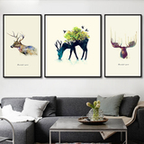 北欧麋鹿客厅装饰画美式沙发背景墙三联画简约挂画卧室墙画组合