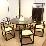 万物曲美家具定制 餐厅禅意榆木6人8人位 新中式实木餐桌椅子组合