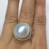 14-15mm南洋白珍珠戒指18k金戒指 天然珍珠时来运转戒指 大气时尚