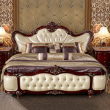 美克宜家 欧式双人床美式实木真皮床1.8米卧室家具奢华婚床高箱床
