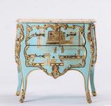 法式新古典欧洲白榉木家具蓝色复古做旧实木装饰柜手工彩绘玄关柜