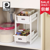 日本进口PEARL双层带抽屉置物架 橱柜整理架 厨房台面储物收纳架