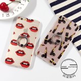 韩国创意性感嘴唇iphone6plus口红指环扣支架手机壳苹果6s保护套