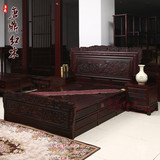 红木床 中式实木家具孔雀雕花床床头柜  阔叶黄檀 印尼黑酸枝大床
