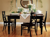 欧式新古典实木餐桌椅做旧黑色美式餐桌高档家用圆腿造型长方桌子