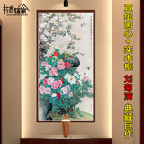 刘菊清孔雀装饰画玄关装饰画竖版牡丹过道新中式挂画走廊卧室墙画