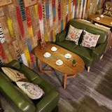 创意休闲咖啡厅单双人皮沙发组合阳台休息区时尚简约实木桌椅订做